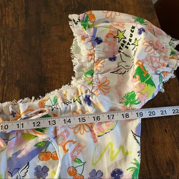 ASOS DESIGN square neck twill mini dress in bright peace print - Picture 9 of 13